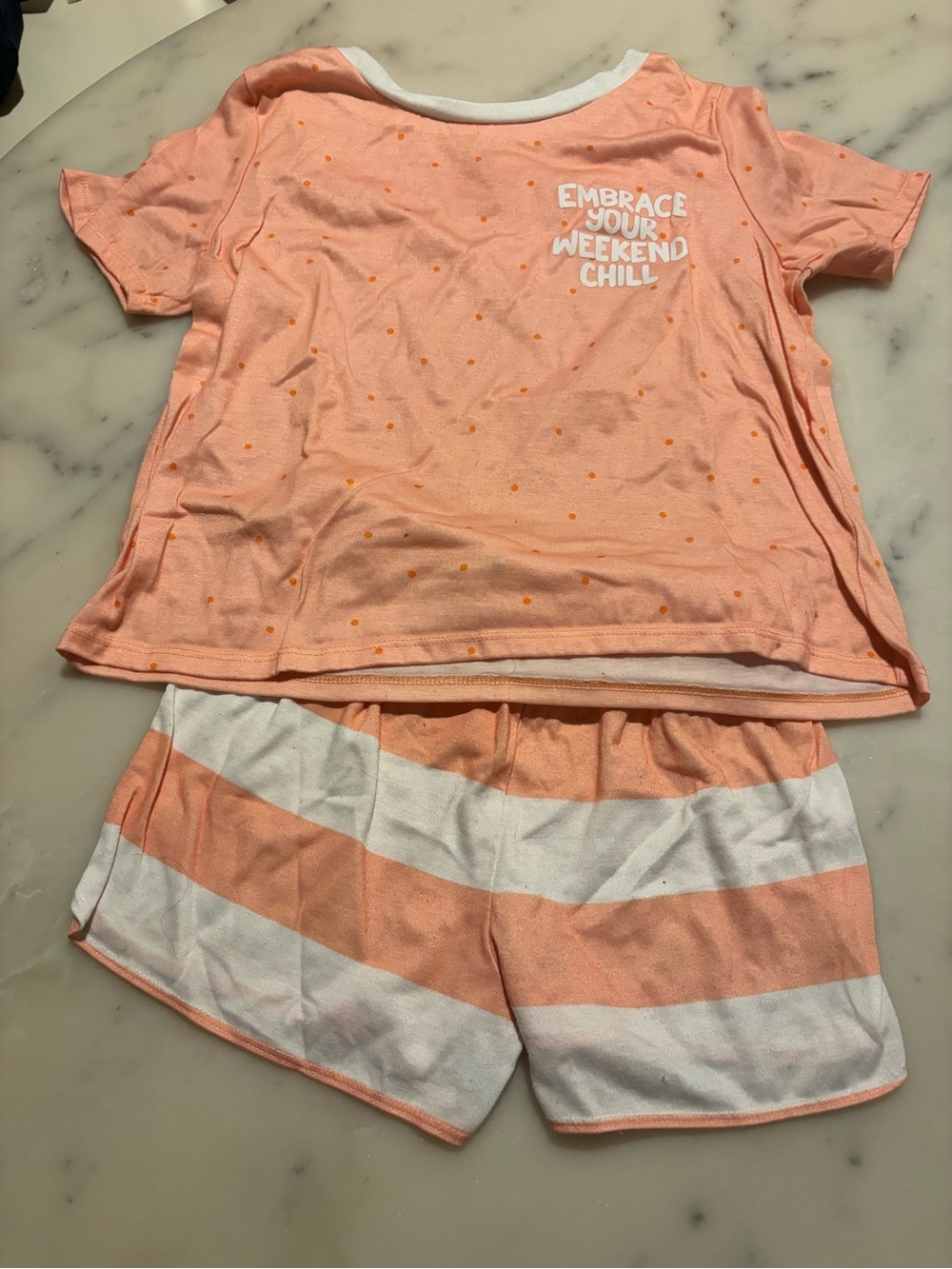 Cat & Jack Peach and White Girls' Short Pajama Set